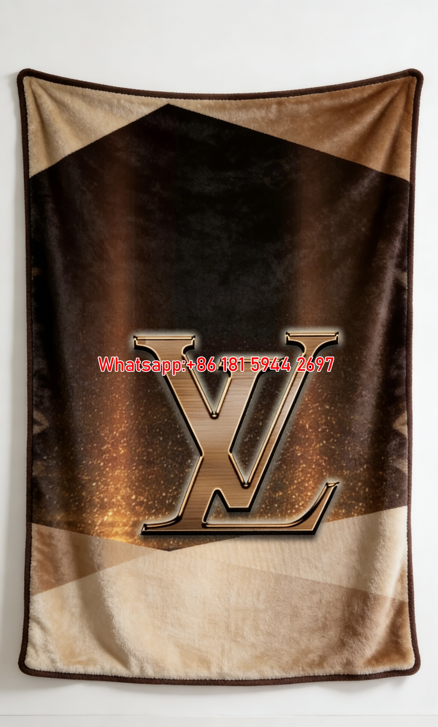 LV Metallic Gold Flannel Blanket Luxury LV Bronze Throw 059
